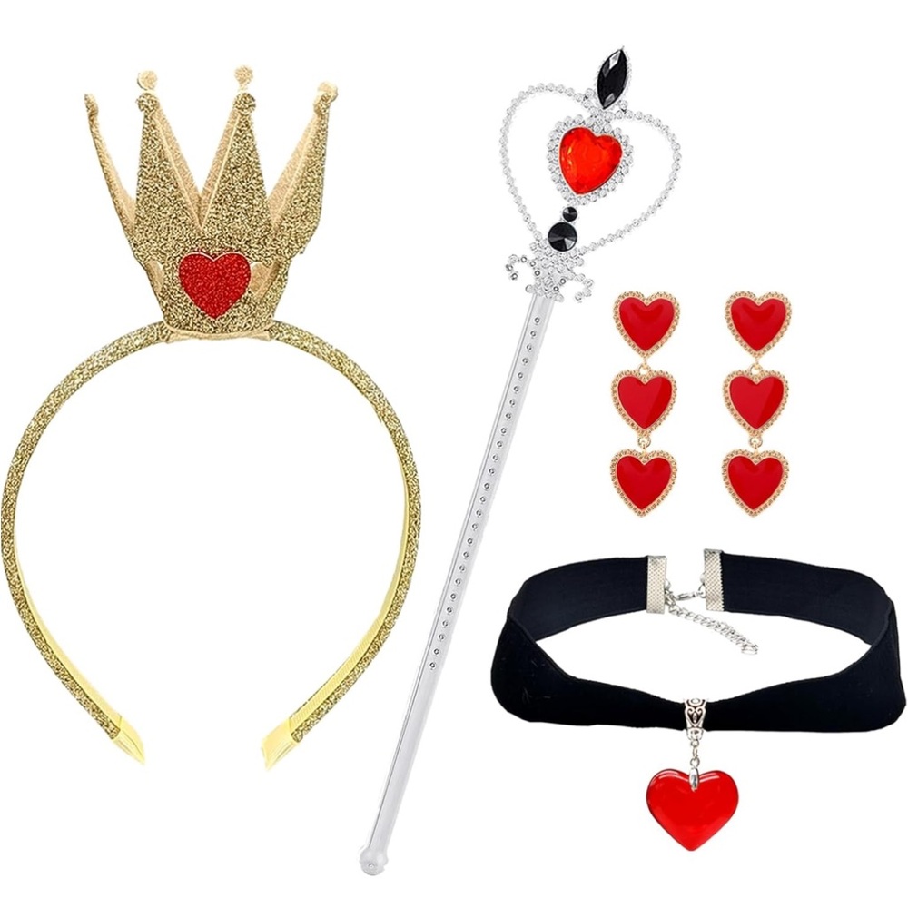 Queen of Hearts Costume Cape and Accessories - Black and Red